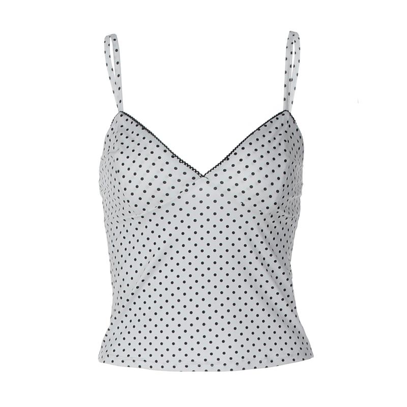 Women's Polka Dot Print V Neck Sleeveless Cami Top, Colorblock Lace Trim Sexy Backless Adjustable Straps Camisole Tank Top, Party Club Date Holiday Daily Casual Crop Tank Tops For Ladies All Seasons Summer Fashion Clothes Wear