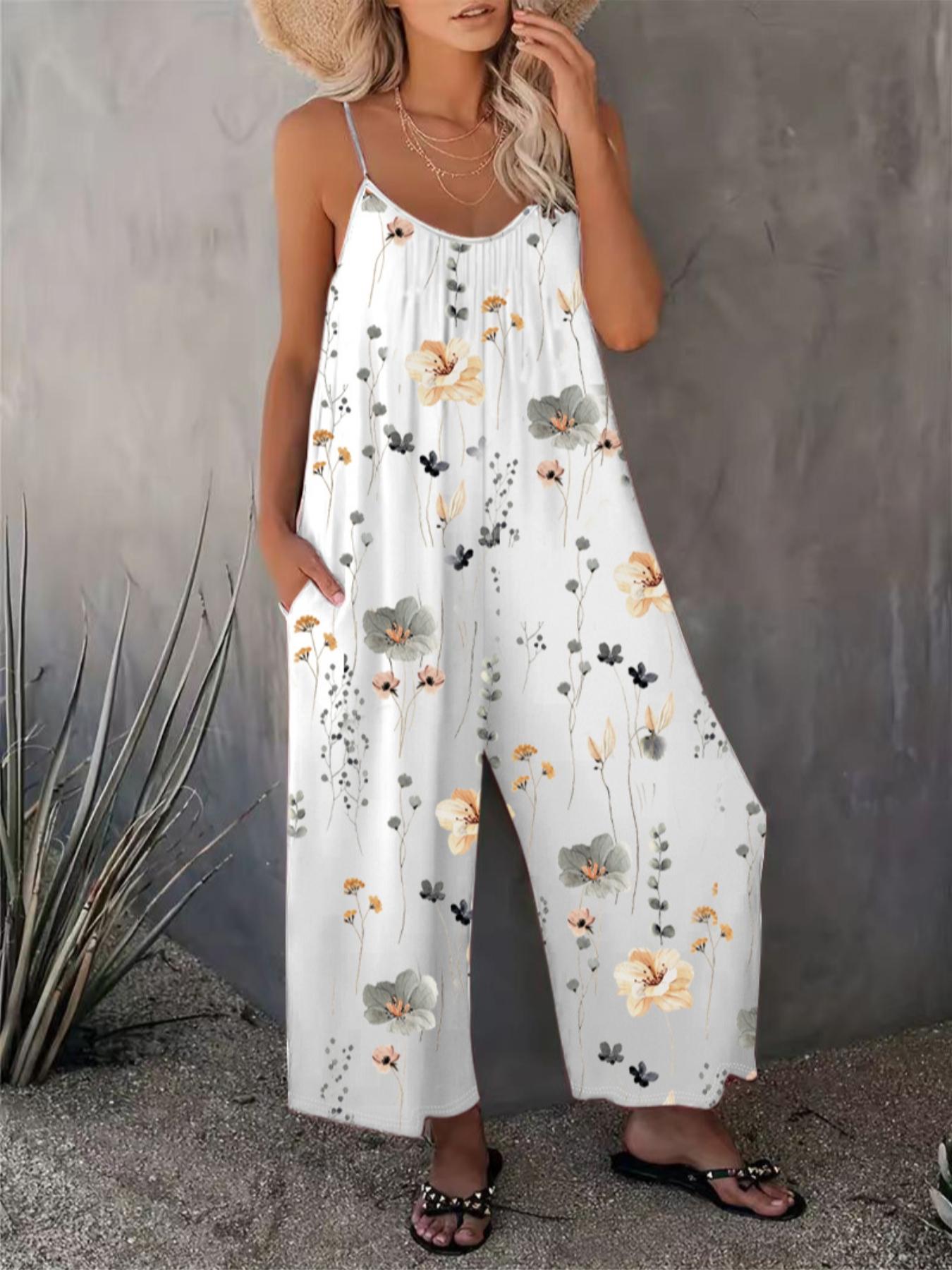 Comfortable Loose Jumpsuit, Perfect Vacation Selection, Just Right Pocket Design, U Neck Ruched Fit, Precise Tailoring, Sleeveless, Floral Comfortable Loose Jumpsuit, Perfect Vacation Selection, Just Right Pocket Design, U Neck Ruched Fit, Precise Tailoring, Sleeveless, Floral