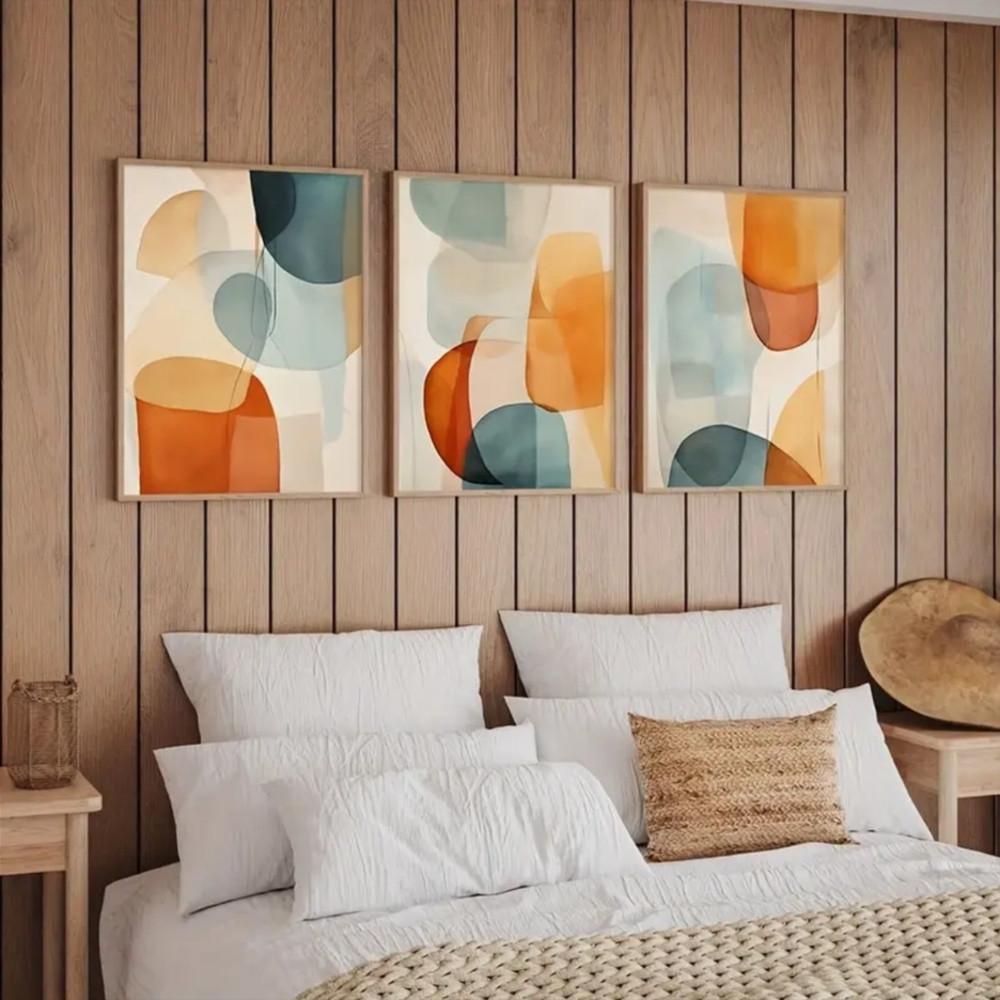 3 Pieces Optional Wooden Frame Colorful Abstract Simple Canvas Painting Wall Poster Bohemian Modern Wall Decor Spring Decor Interior Office Home Room Decor Color Accurate Reproduction Hanging Painting Study Office Wall Painting