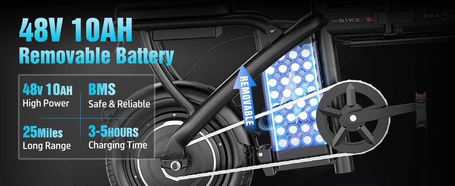 Pikabike Z6 Electric BIKE | Peak 1200W | 25MPH | 14" Pneumatic Tires | 22-40 Mile Range l Rear Disc Brake l Foldable l Two Seats