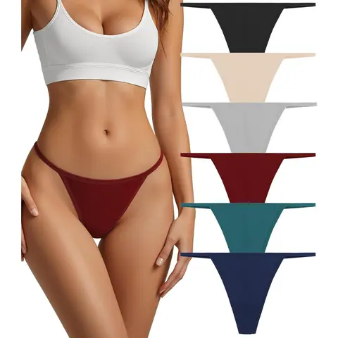 Women's Cotton Seamless Assorted Thongs 6-Pack - Regular Fit Panties, Low Waist Underwear for Women, Gym-Ready Stretch Elastane, Breathable Cotton-Lined Crotch, Minimalist Pull-On, Cold Wash Safe, Multi-Size