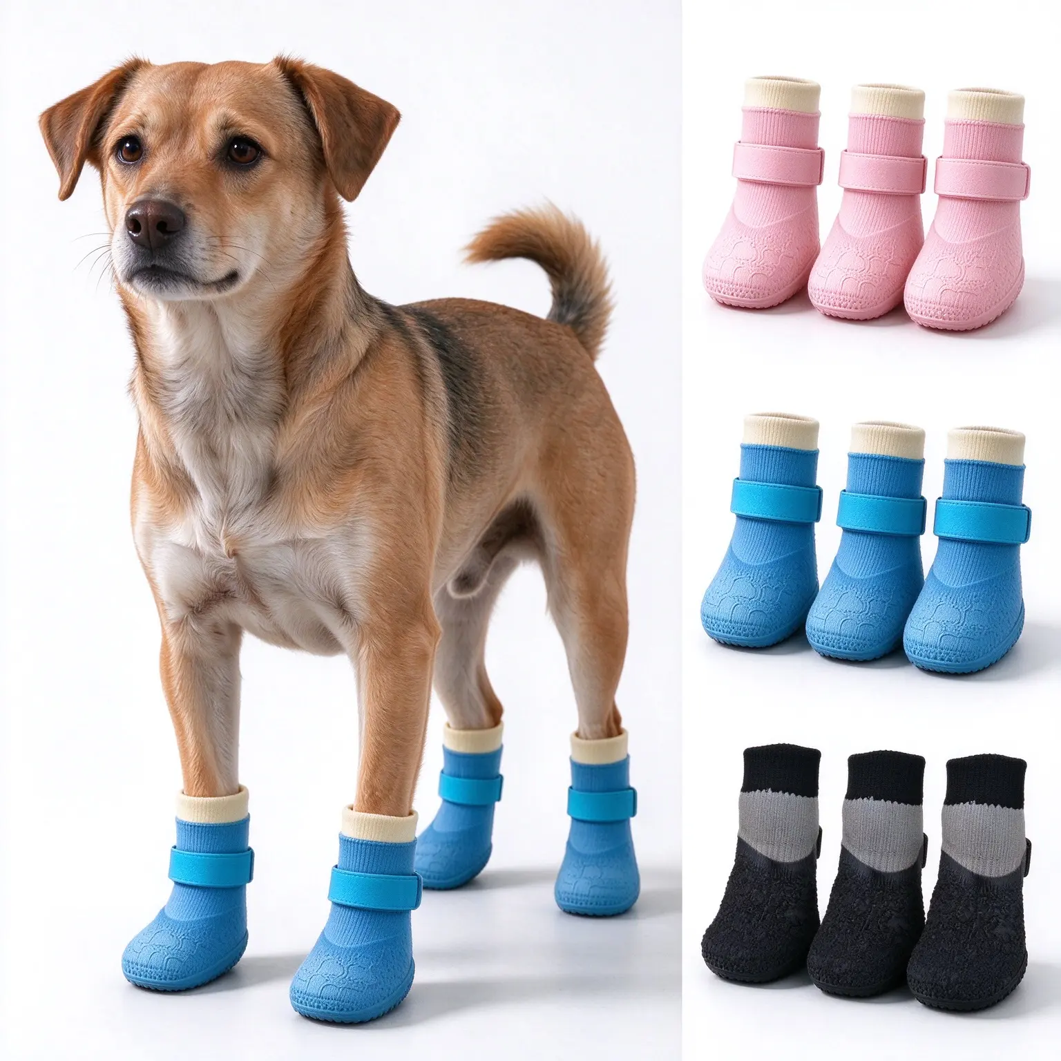 Funny Hip Hop Dog Boots with Gold Chain Choker Waterproof Silicone Pet Shoes Anti Slip Rain Booties Textured Sole Paw Protector for Walking Hiking