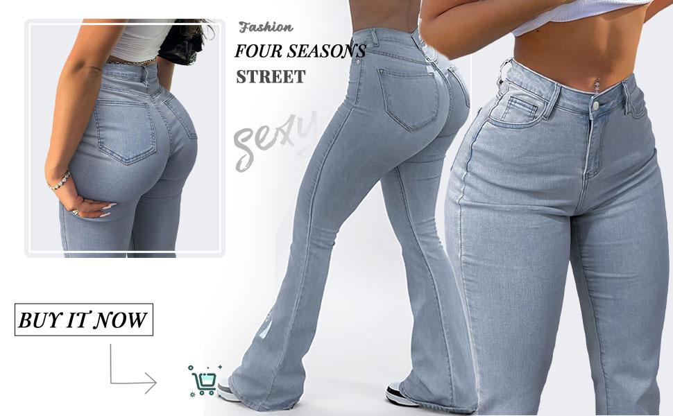 GILIPUR Y2K Women's High Waist Flare Leg Jeans, Casual Button Fly Pocket Design Bell Bottom Denim, Women's Bottoms for Daily Wear, Kardashian Style, 000 Jeans, Light Wash GILIPUR Y2K Women's High Waist Flare Leg Jeans, Casual Button Fly Pocket Design Bell Bottom Denim, Women's Bottoms for Daily Wear, Kardashian Style, 000 Jeans, Light Wash