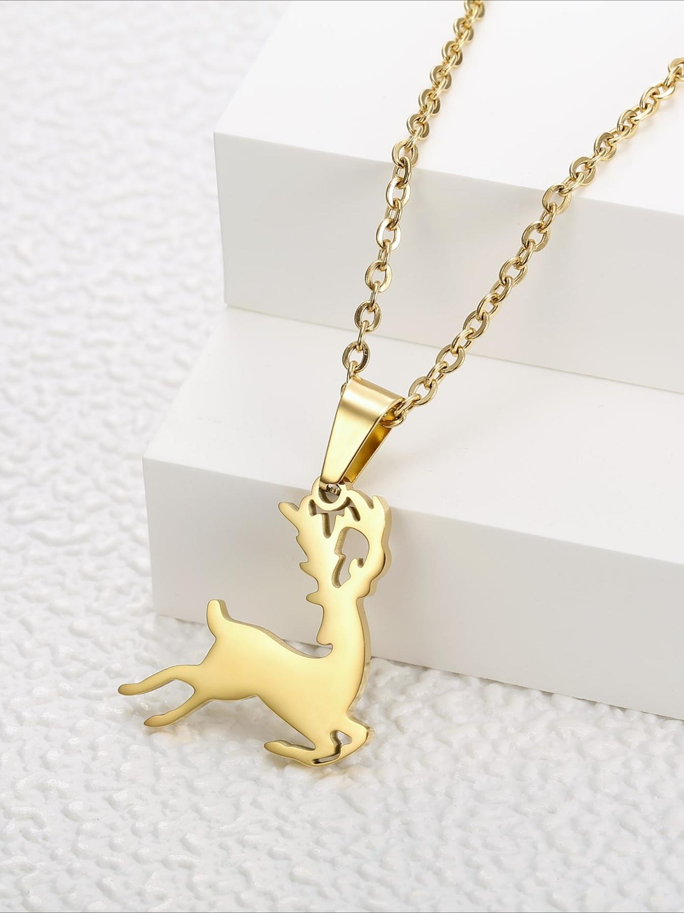 Christmas Elk Pendant Necklace, Stainless Steel Material, Christmas Accessories, Holiday Gifts