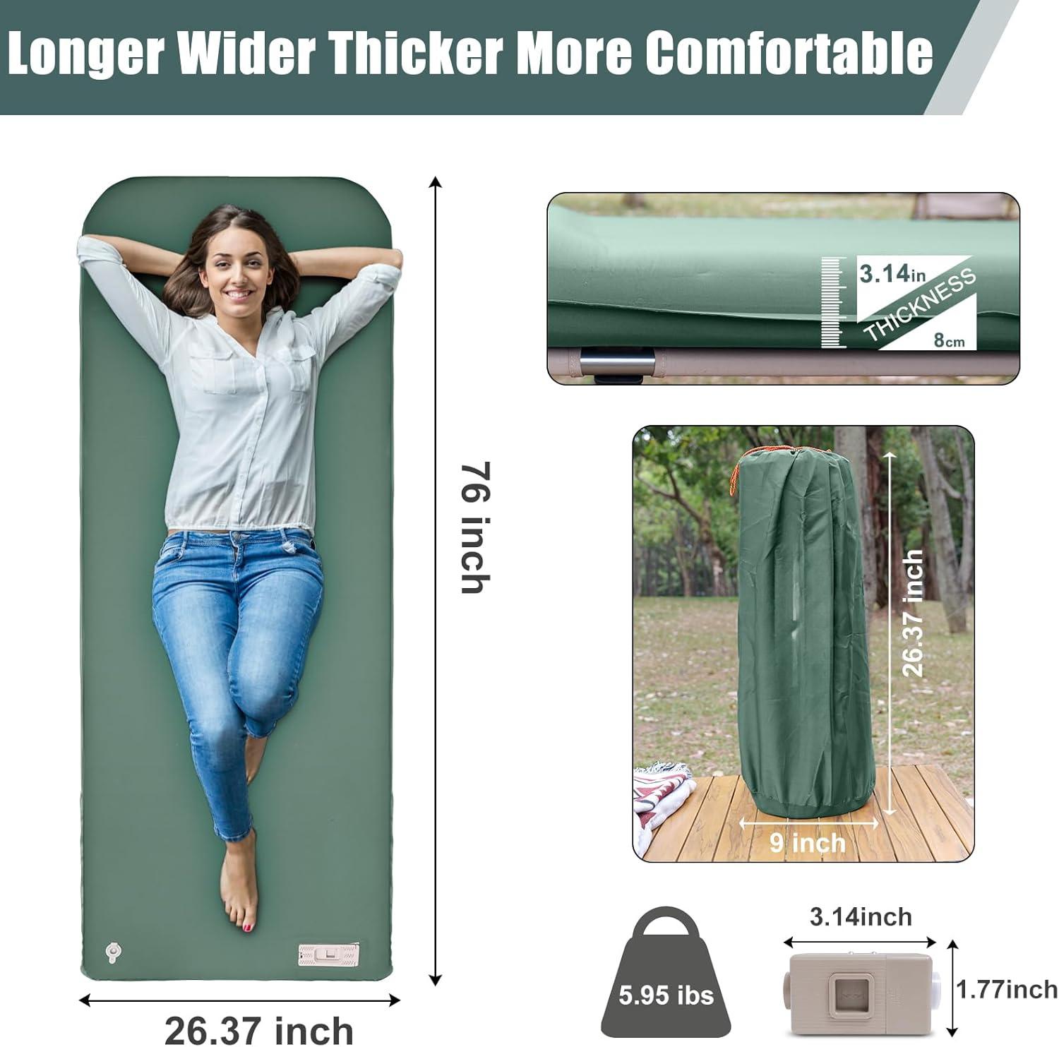 Self Inflating Sleeping Pad with Electric Pump, 3.14" Ultra-Thick Memory Foam Sleeping Mats for Camping,Easy Inflate&Deflate,9.5 R-Value Insulated Camping Mattress Pad with Pillow for Car Travel Tent Self Inflating Sleeping Pad with Electric Pump, 3.14" Ultra-Thick Memory Foam Sleeping Mats for Camping,Easy Inflate&Deflate,9.5 R-Value Insulated Camping Mattress Pad with Pillow for Car Travel Tent