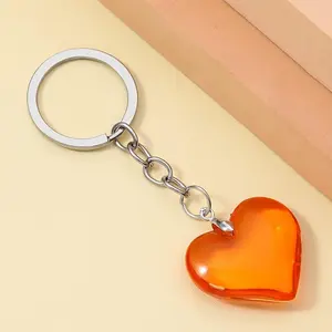 Transparent Geometric Heart-Shaped Keychain with a Minimalist Colorful Glass Design, Perfect for Bag Additions