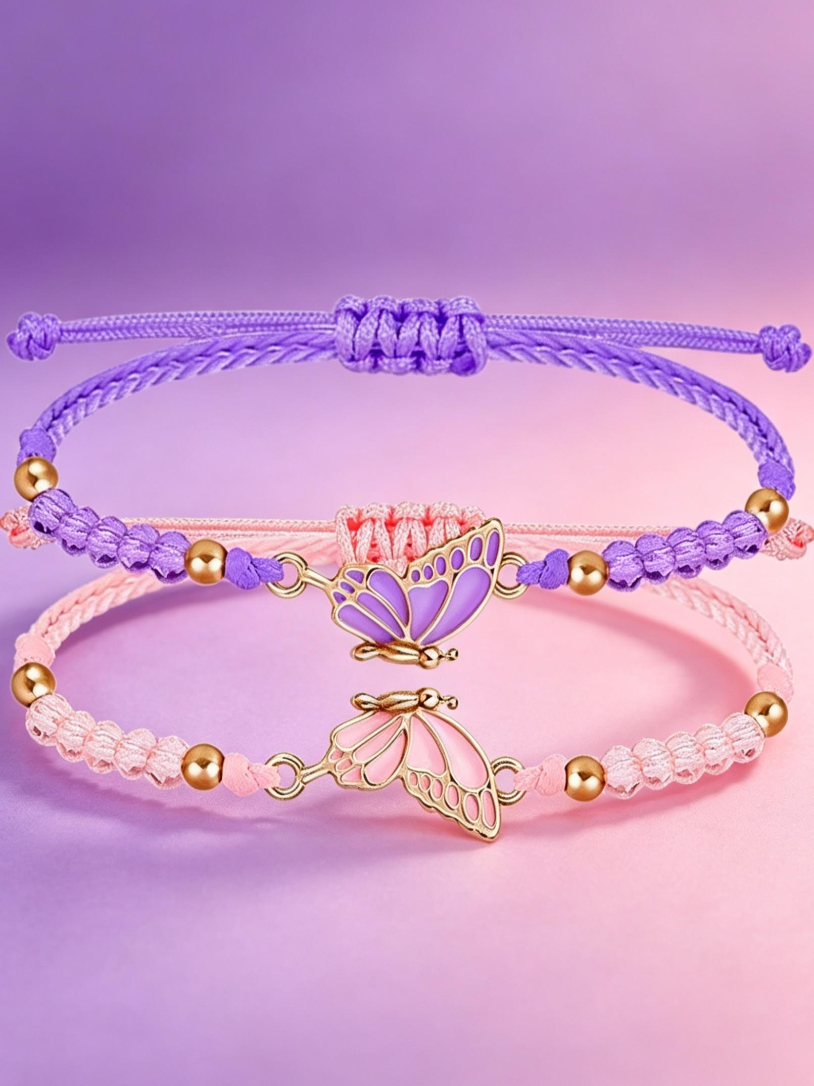 Pack of 2 Butterfly Friendship Bracelets, Adjustable BFF Friendship Bracelets, Butterfly Bracelets, Friendship Bracelets, Butterfly for Best Friends, Handmade Charm Jewelry Gifts for Women BFF, Stackable Bracelet