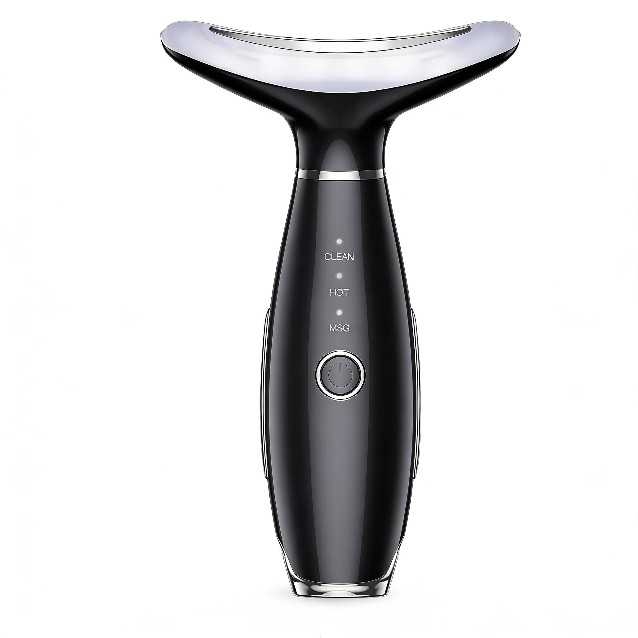 7 Colors LED Face & Neck Beauty Massager with 3 Modes (Vibration + Heating), Rechargeable Home Skin Care Tool, Thoughtful Christmas & Halloween Gift for Girls