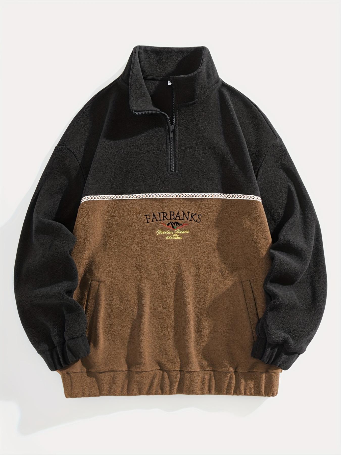 Men's Fleece Half-Zip Stand Collar Long Sleeve Sweatshirt, Casual Warm Vintage Pullover for Fall & Winter, Thick Fabric, Fitted Style