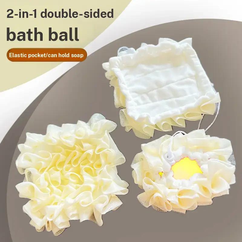 Two-In-One Soap Wrapped Bath Ball, Dual-Sided Use, Rich Lather, Unisex Exfoliating Tool, Travel-Friendly Bathroom Accessory