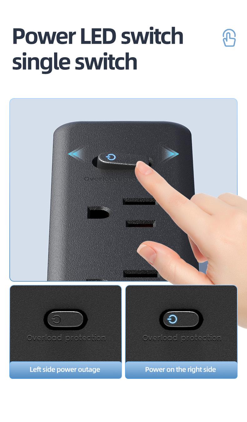 Surge Protector Outlet, 9 Ac Sockets, 3 USB Ports, 2 Type-C, Wall Mountable, Overload Protection, /, Versatile Use