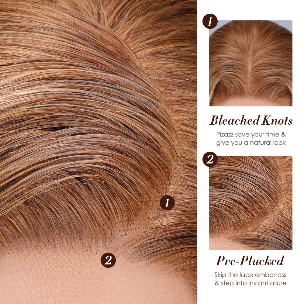 Pizazz Hair 13x6 Pre Bleached Honey Blonde Straight Full Lace Front Wigs Human Hair Pre Plucked For Momen 220% Density Highlight HD Transparent Lace Frontal Wigs with Baby Hair