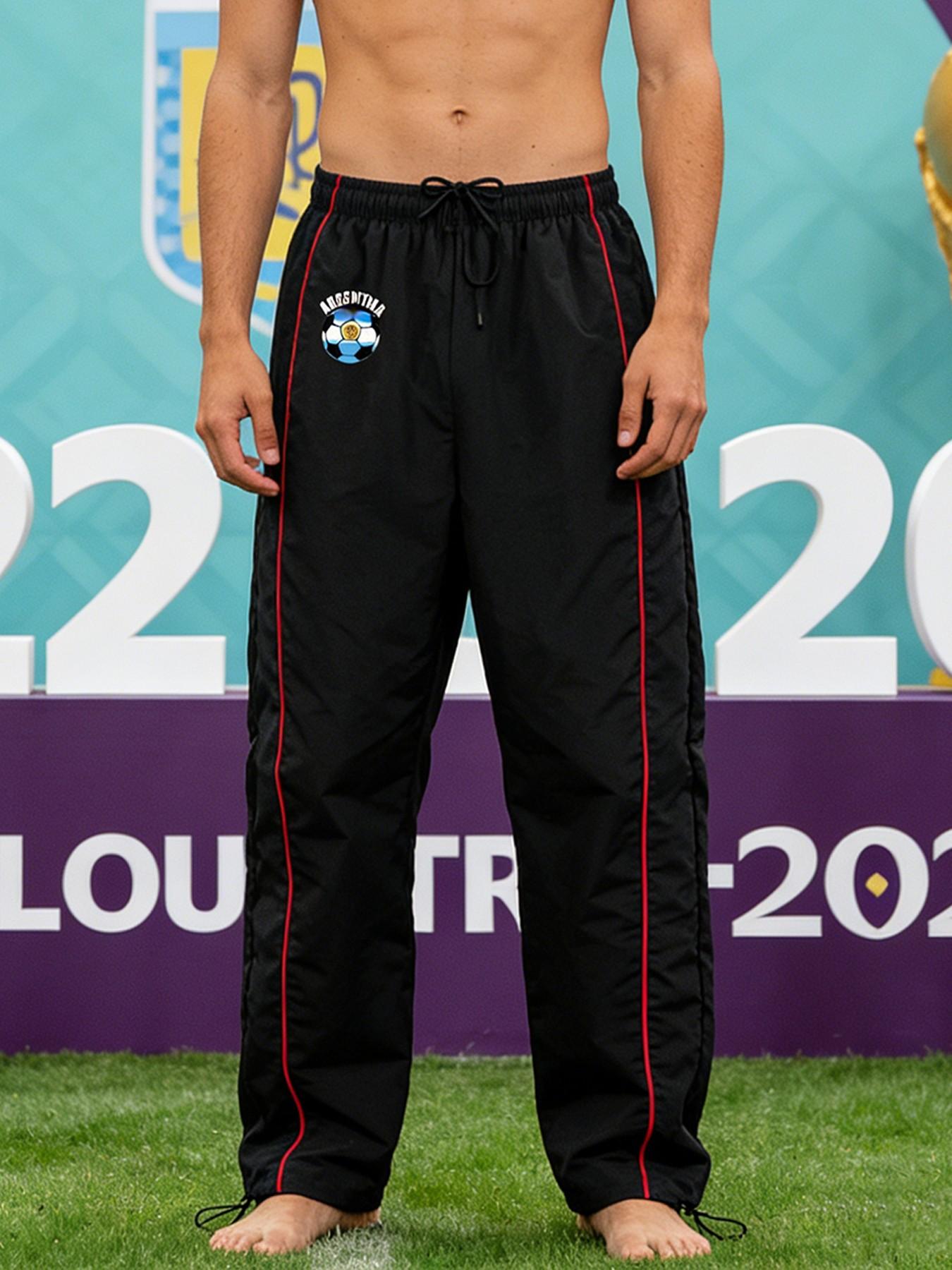 Men's Baggy Y2K Streetwear Side Stripe Joggers Soccer Graphic Track Pants with Adjustable Toggle Hem for Running Training Outdoor Football Sport Trousers