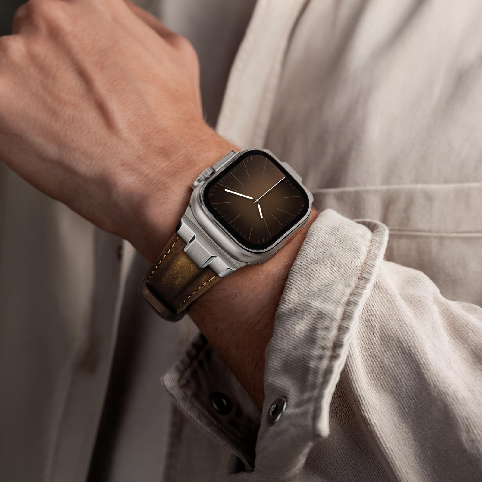 Suitisbest Genuine Leather Band for Apple Watch Ultra Band 49mm 46mm 45mm 44mm 42mm, Retro Leather Strap Replacement Band for iWatch Ultra Series 11 10 9 8 7 6 5 4 SE