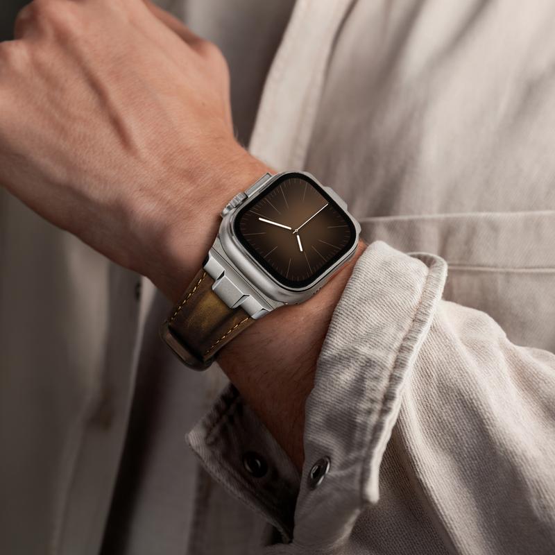 Suitisbest Genuine Leather Band for Apple Watch Ultra Band 49mm 46mm 45mm 44mm 42mm, Retro Leather Strap Replacement Band for iWatch Ultra Series 11 10 9 8 7 6 5 4 SE