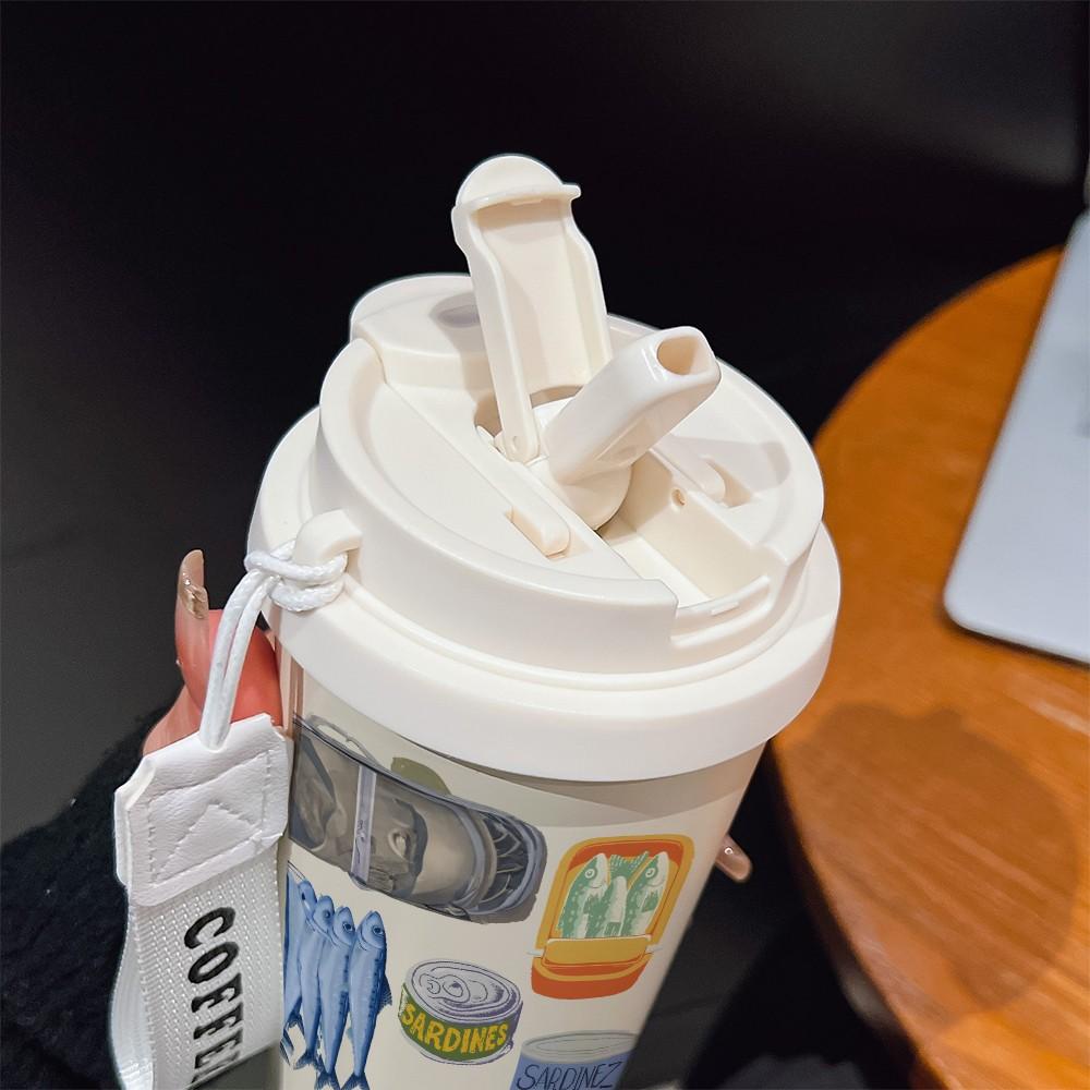 Abstract Fish Pattern Coffee Cup, Portable Dual Drink Insulated Tumbler, Heat/cool Keeper, Boho Style, Office, Travel, Outdoor Essential