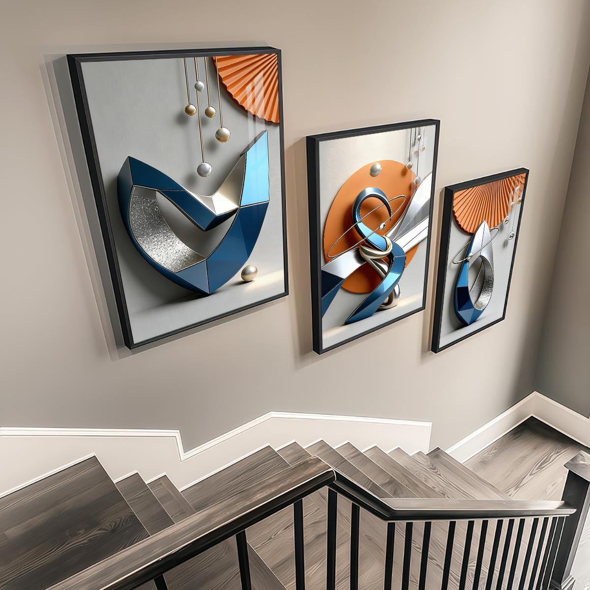 3 Counts Aluminum Alloy Framed Painting, Modern Geometric Abstract Metal Art Pictures, Home Decoration For Living Room, Bedroom, Office, Restaurant, Hallway Wall Decor, Odorless Print Artwork, Luxury Perfect Gift For Friends And Family