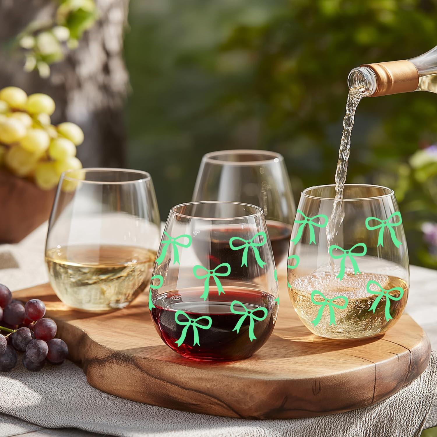 Bow Pattern Stemless Wine Glasses Set, No Stem Wine Glasses, 1/4-Pack, 18oz/540ML Transparent Wine Cups, Ideal for Restaurants & Daily Use