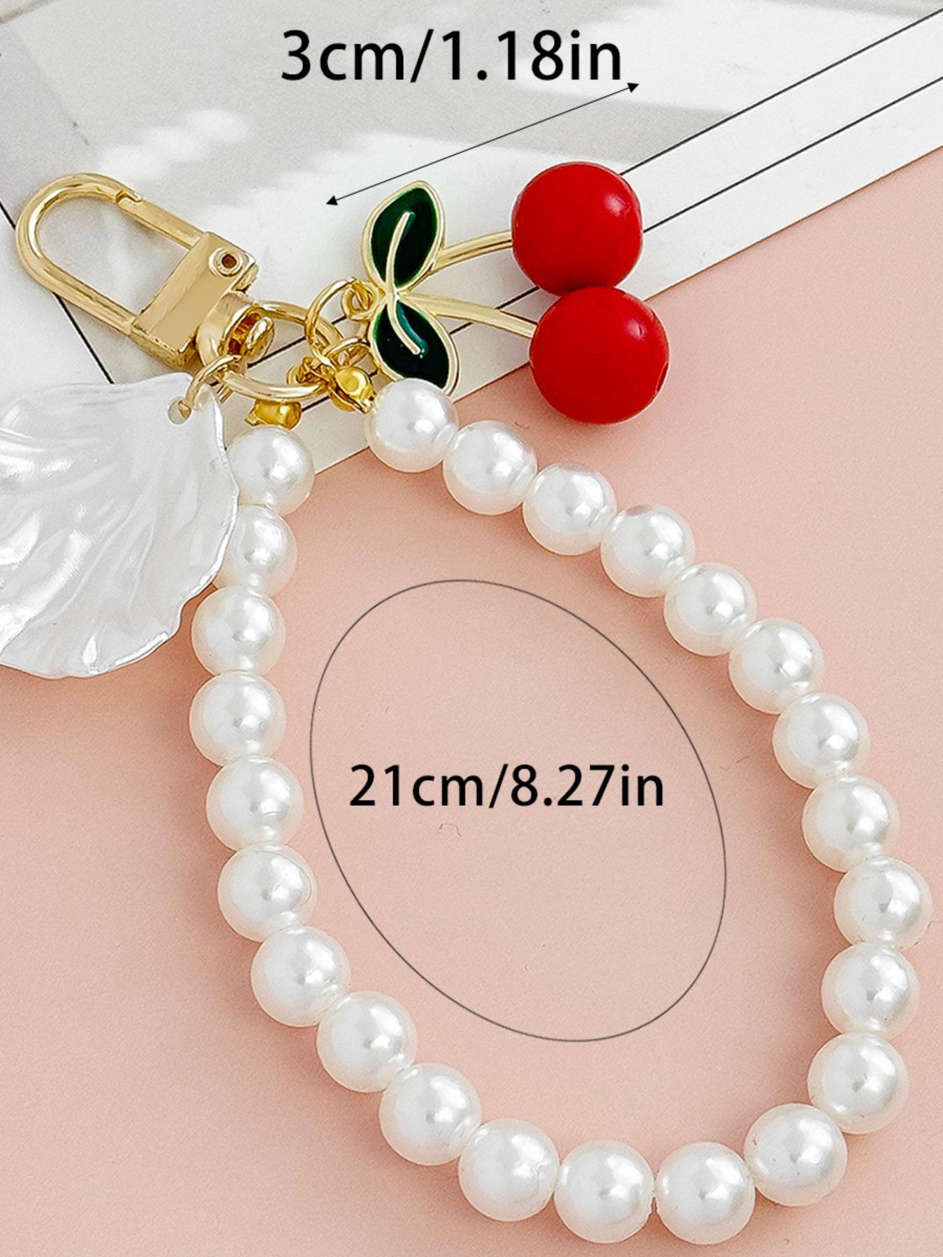 Sweet Alloy Cherry Pearl Shell Bag Charm, Phone Accessory, Elegant Design, Perfect for Bags and Phones, Unique Jewelry Piece