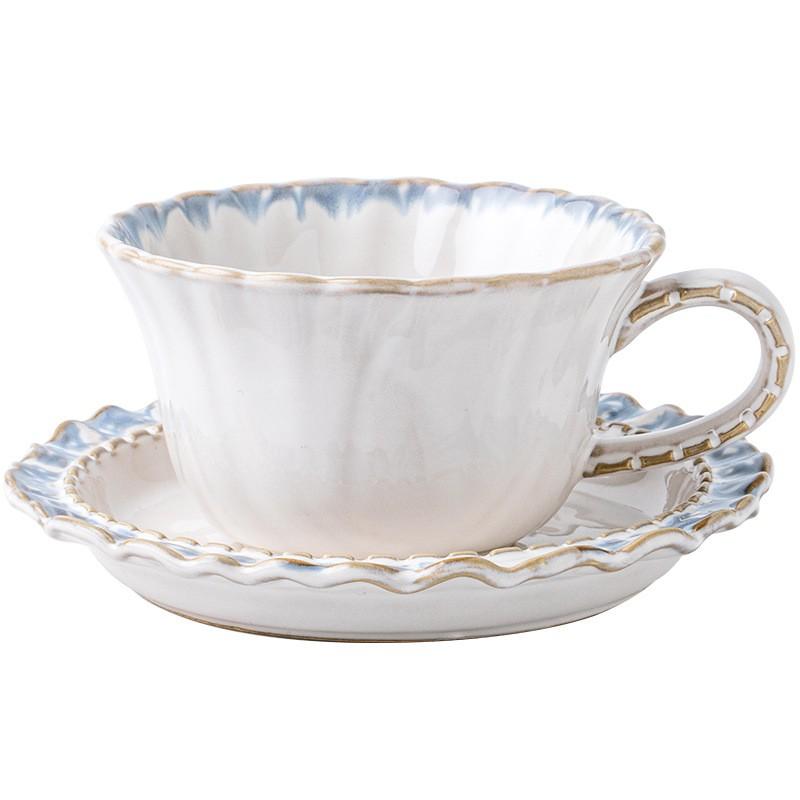 Vintage Palace Style Blue Skirt Latte Art Cup Set, Elegant Carved Ceramic Coffee Mug, Breakfast Water Cup, Mug Set, Latte Mugs for Tea Coffee Milk for Home Office Espresso Cups, Perfect Gift for Coffee Lovers, Stylish Latte Art Mug