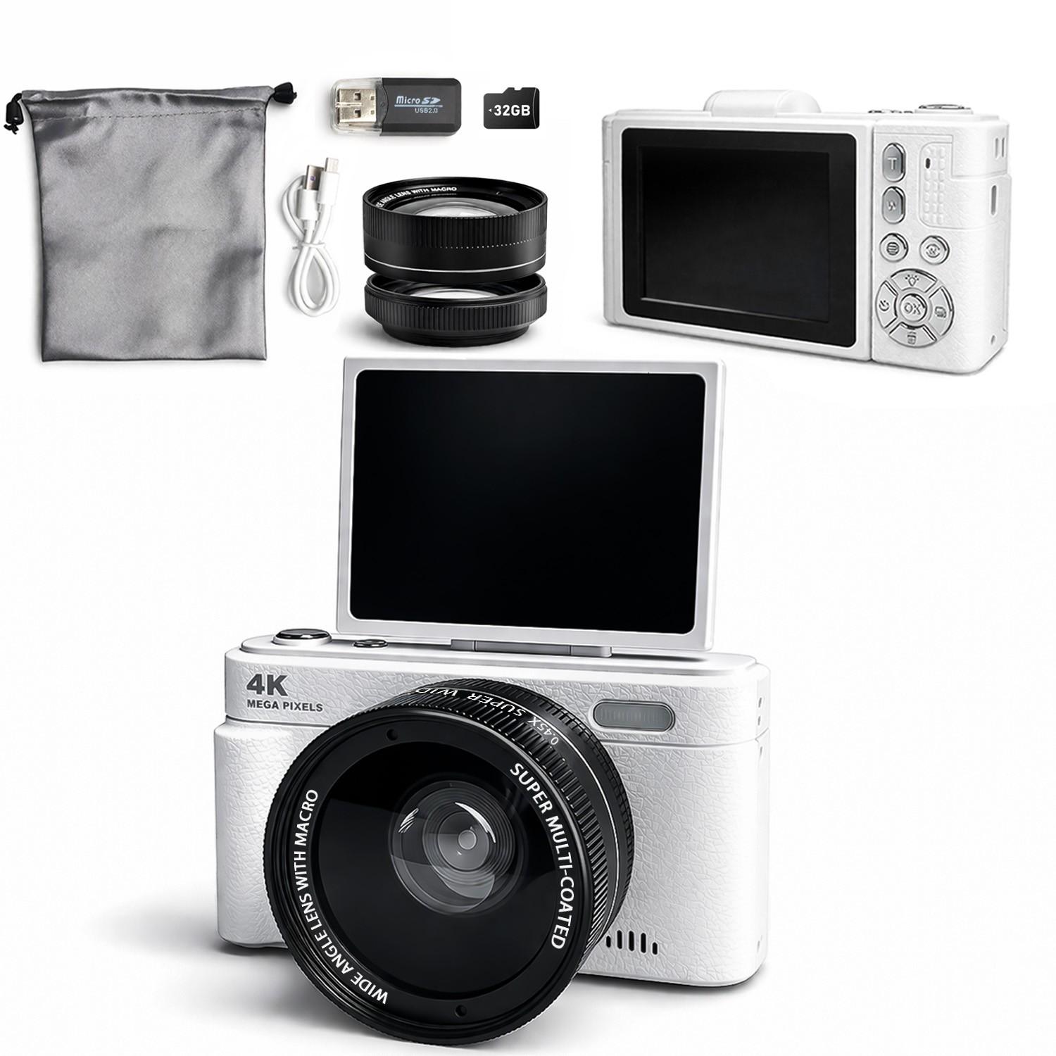 High-Definition Digital Camera, 18x Digital Zoom, 180° Flip Screen, Includes Lens and 32GB Micro SD Card, Photographic Kit, Perfect for Photography