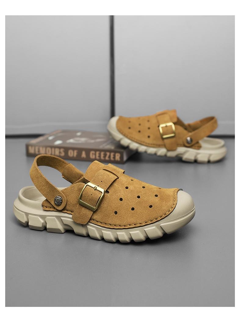 Men's Perforated Slingback Clog, Breathable Closed Toe Sandals, Non-Slip Two-Way Wear Slippers, Lightweight Vegan Leather Fisherman Shoes for Beach Hiking Travel, Retro Summer Athletic Outdoor Clogs, Big Size 11 12 13