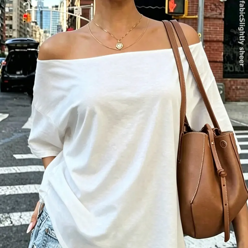 Women's Summer Loose Fit Baggy Oversized Drop Shoulder Off-Shoulder Short Sleeve T-Shirt, Loose Basic Tees, Casual Versatile Top