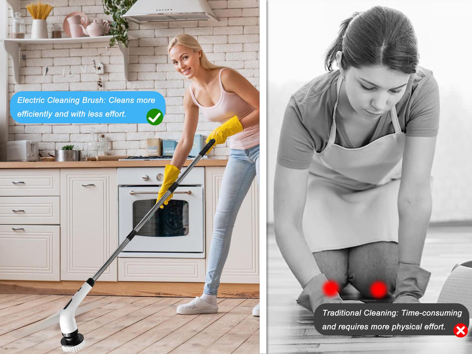 Electric Rotating Cleaning Brush with 2-Speed Settings, Adjustable Extension Rod Handle, and Detachable Brush Heads – Perfect for Cleaning Kitchens, Bathrooms, and More