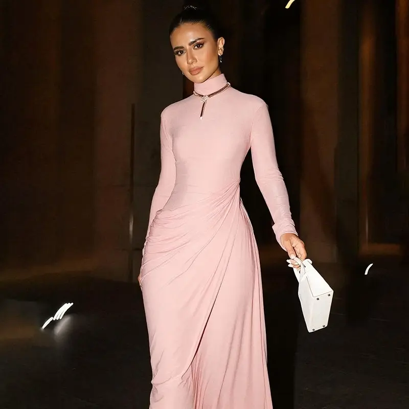 Women's Solid Mock Neck Ruched Long Sleeve Bodycon Dress, Elegant - TikTok  Shop