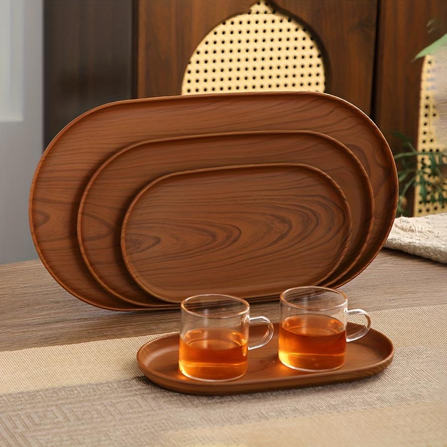 3 Piece Large Tray Set, Snack Trays, Tea Cup Trays, Salad Serving Plates, Faux Wood Grain Modern Design, Stackable Reusable Plastic Trays, Easy Clean
