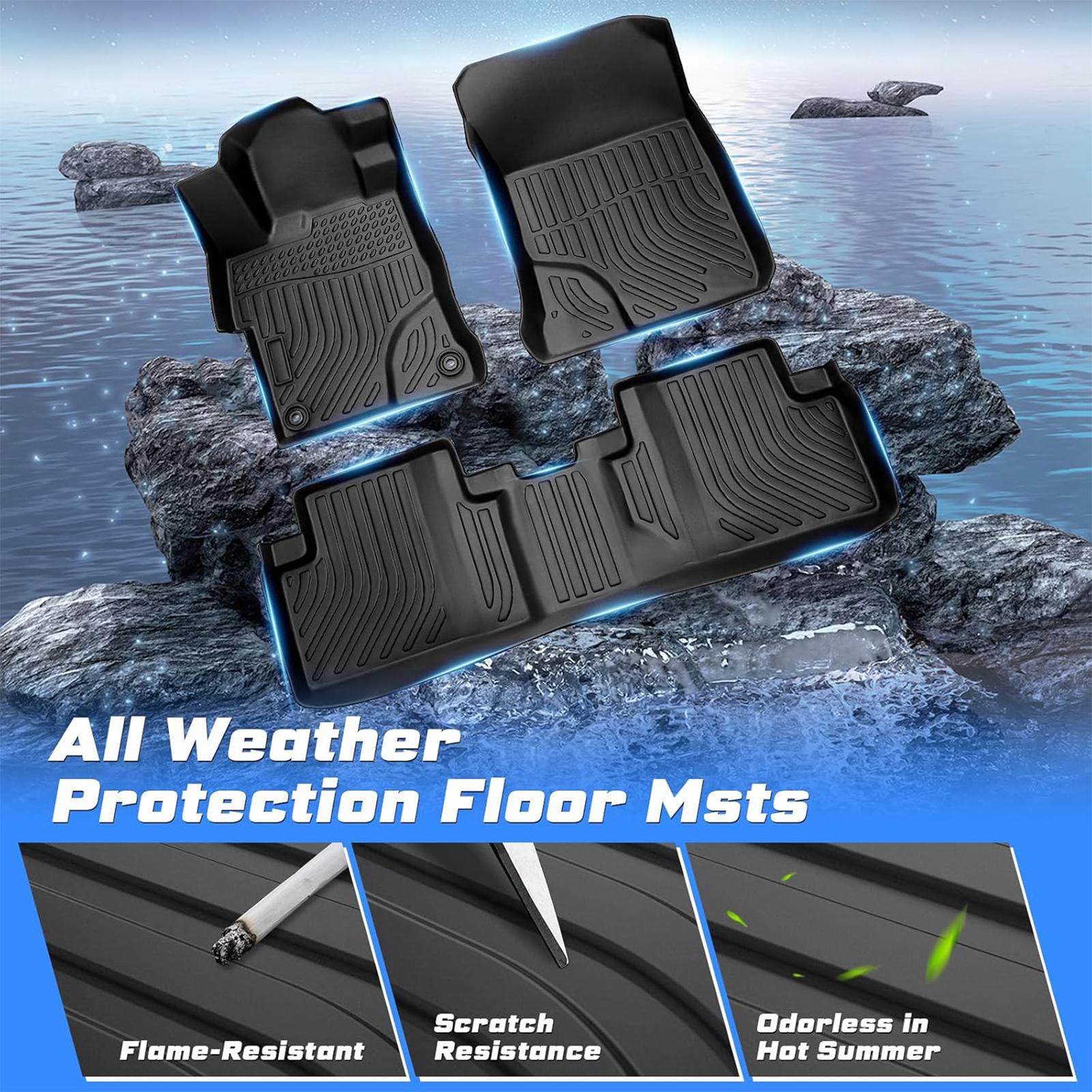 Canvcle 2012-2015 Honda Civic All-Weather Rubber Floor Liners 3PCS Front & Rear Row Full Set Waterproof TPE Black Car Mats
