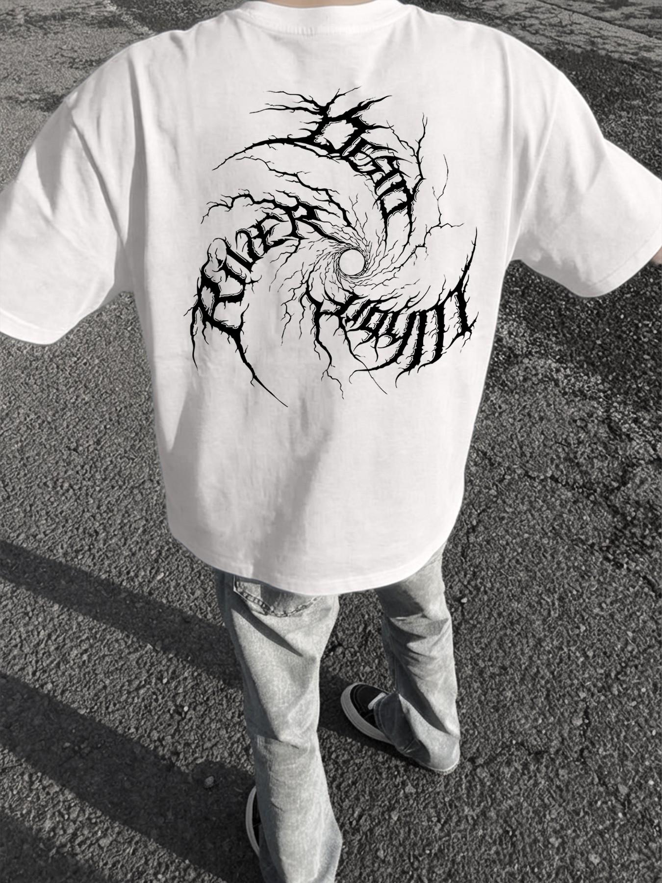 American High Street Dark Vortex Print T-Shirt for Men, 2026 New Oversize Loose Short Sleeve, Heavy Metal Style Streetwear