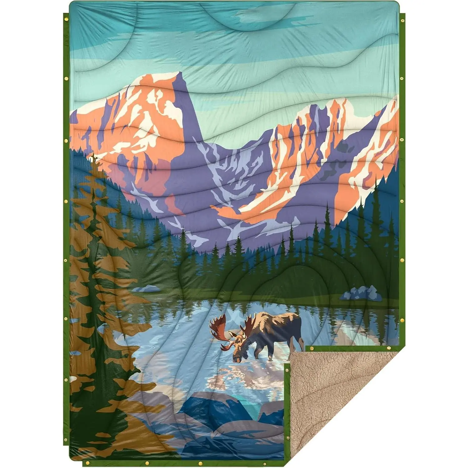 Extra Warm Thick Outdoor Camping Blanket with Sherpa Lining Puffy Ultralight Soft DWR Camping Quilt Poncho for Cold Weather Adventure Sleeping Backpacking 78"x 56"