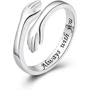 Hug Rings for Women Sterling Silver Adjustable Ring for Women Daughter Hand Ring Jewelry for Birthday Gifts Valentines Gifts Holiday Gift for Women Teen Girls