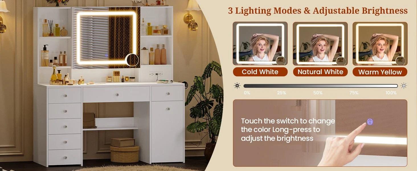 Sikaic 47.2 Inches Makeup Vanity with Pull-Out LED Mirror and Power Outlet White high quality