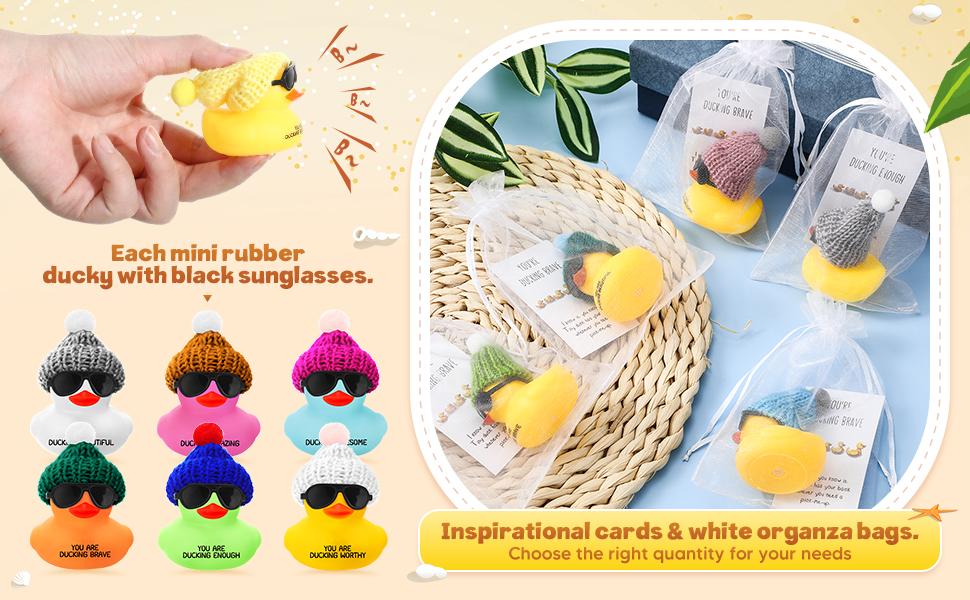 12/24 Sets Mini Rubber Ducks Pocket Hug with Inspirational Cards Employee Appreciation Gift Bulk Thank You Gifts for Coworkers Labor Day Cheer Up Gifts Birthday Gift