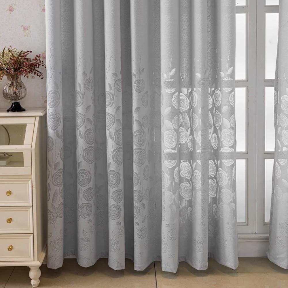 1pc French Vintage Light Rose Embroidered Sheer Curtain, Lace Trimmed Drapes for Living Room Bedroom Floor-To-Ceiling Window Decor