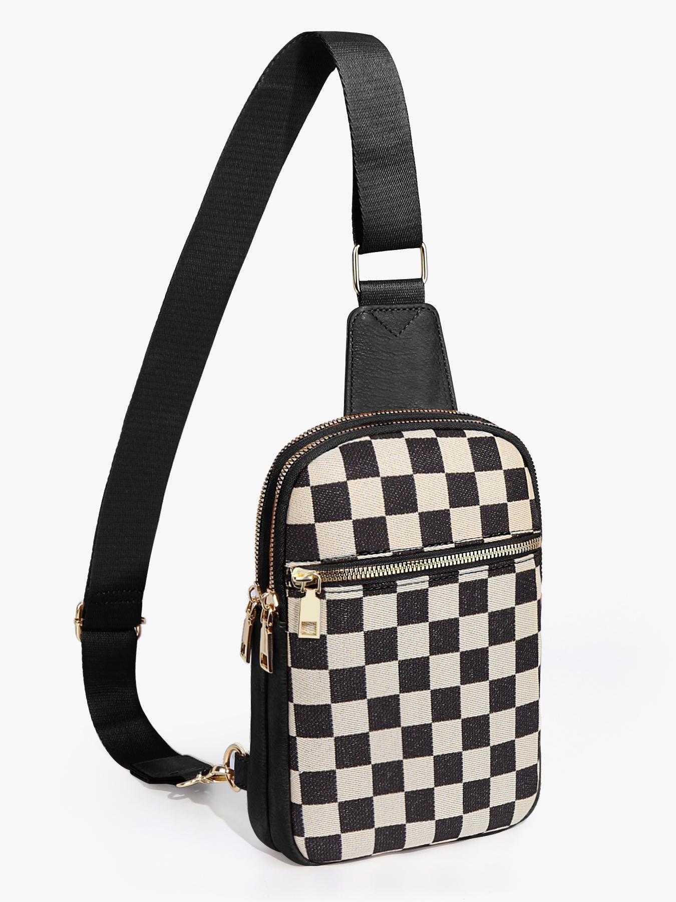 Checkered Women's Solid Color Fanny Pack, Fashionable Sling Bag for Daily Used, Casual Trendy Versatile High-quality Daily Commuting Bag, Checkered Bum Bag