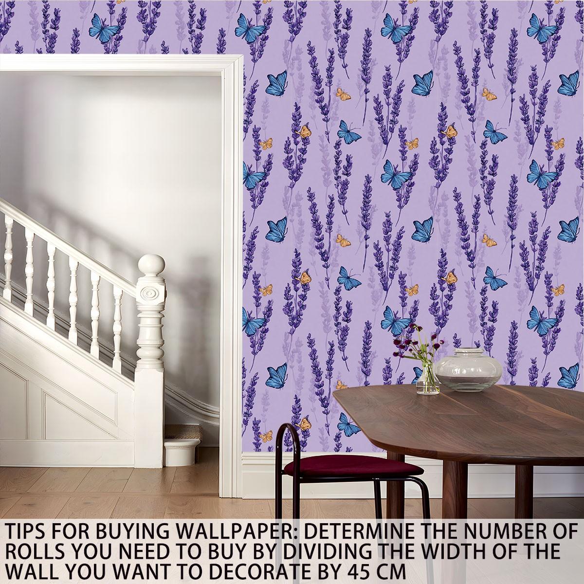 1pc romantic lavender butterfly element printed PVC wallpaper, with adhesive backing for peel-and-stick application, suitable for covering dirty or messy walls, renovating old walls, and home decoration; suitable for all room walls, can be used as a gift