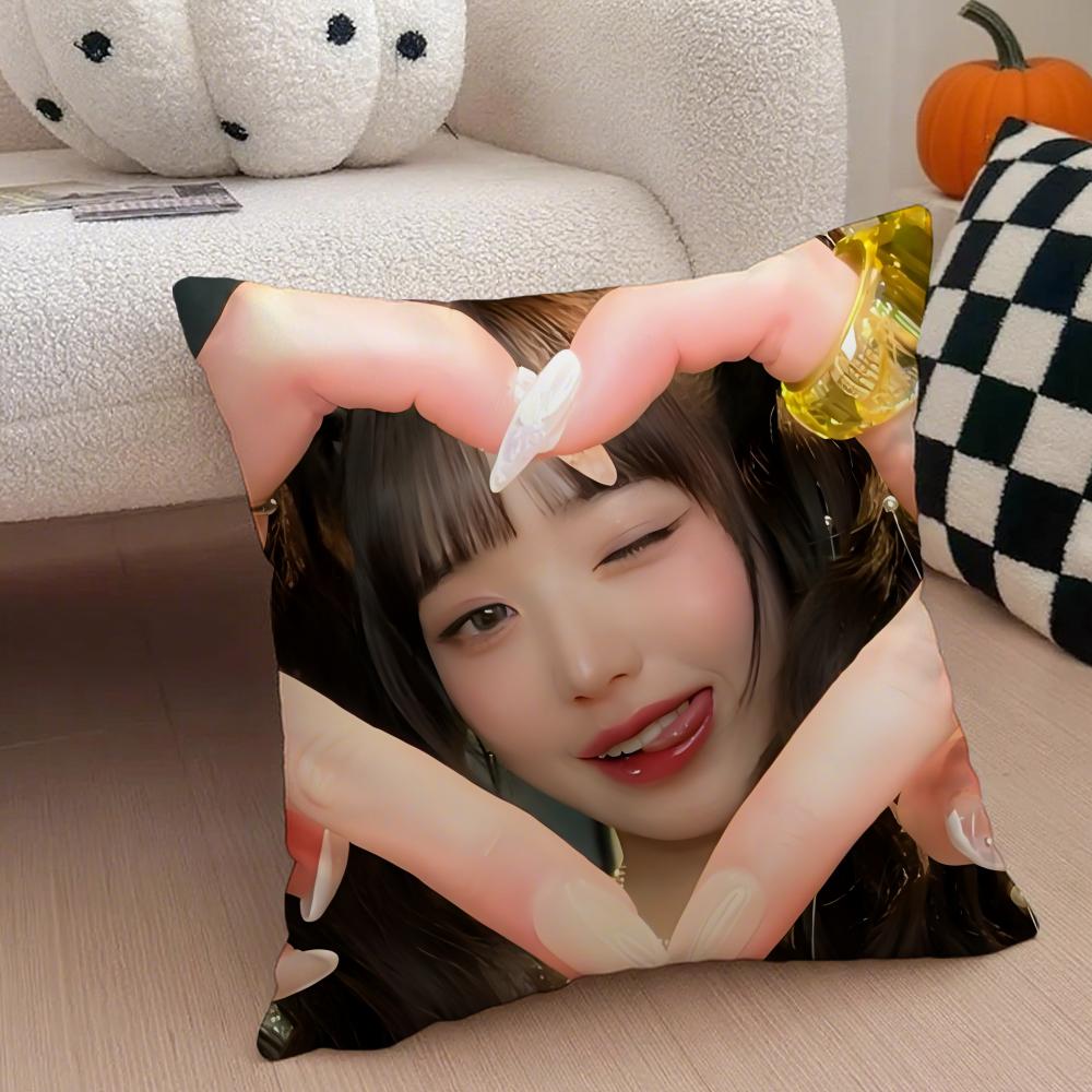Korea kpop singer idol Jang Wonyoung Pillow Case Anti-dustmite Pillowcase Sofa Cushion Cover with Invisible Zipper Silky Short Plush Polyester Microfiber Fabric White Available in Different Sizes for Home Bed Use
