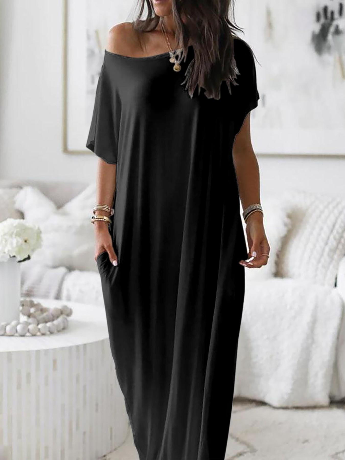 Women's Solid Color Batwing Sleeve Lounge Dress, Casual Comfy Short Sleeve Nightdress, Ladies Sleepwear for All Seasons