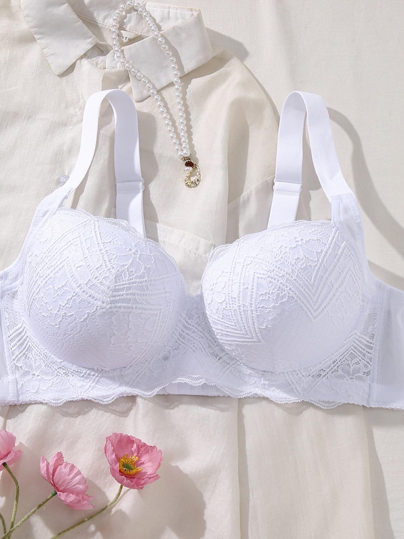 【Plus Size】 Solid Color Underwire Bra, Casual Comfy Breathable Lace Bra for Daily Wear, Women's Plus Size Lingerie for All Seasons