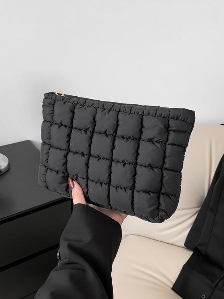 Autumn Winter New Solid Color Quilted Handbag, Large Capacity Travel Storage Bag, Zipper Design, Women's Portable Travel Organizer, Holiday Gift, Durable Pouch