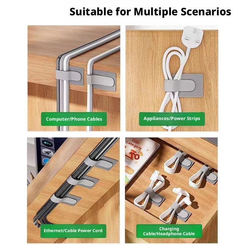 Cable Organizer, Power Cord & Data Cable Management, Velcro Cable Ties, Self-Adhesive Wire Fixing Clips for Ethernet & Power Cords