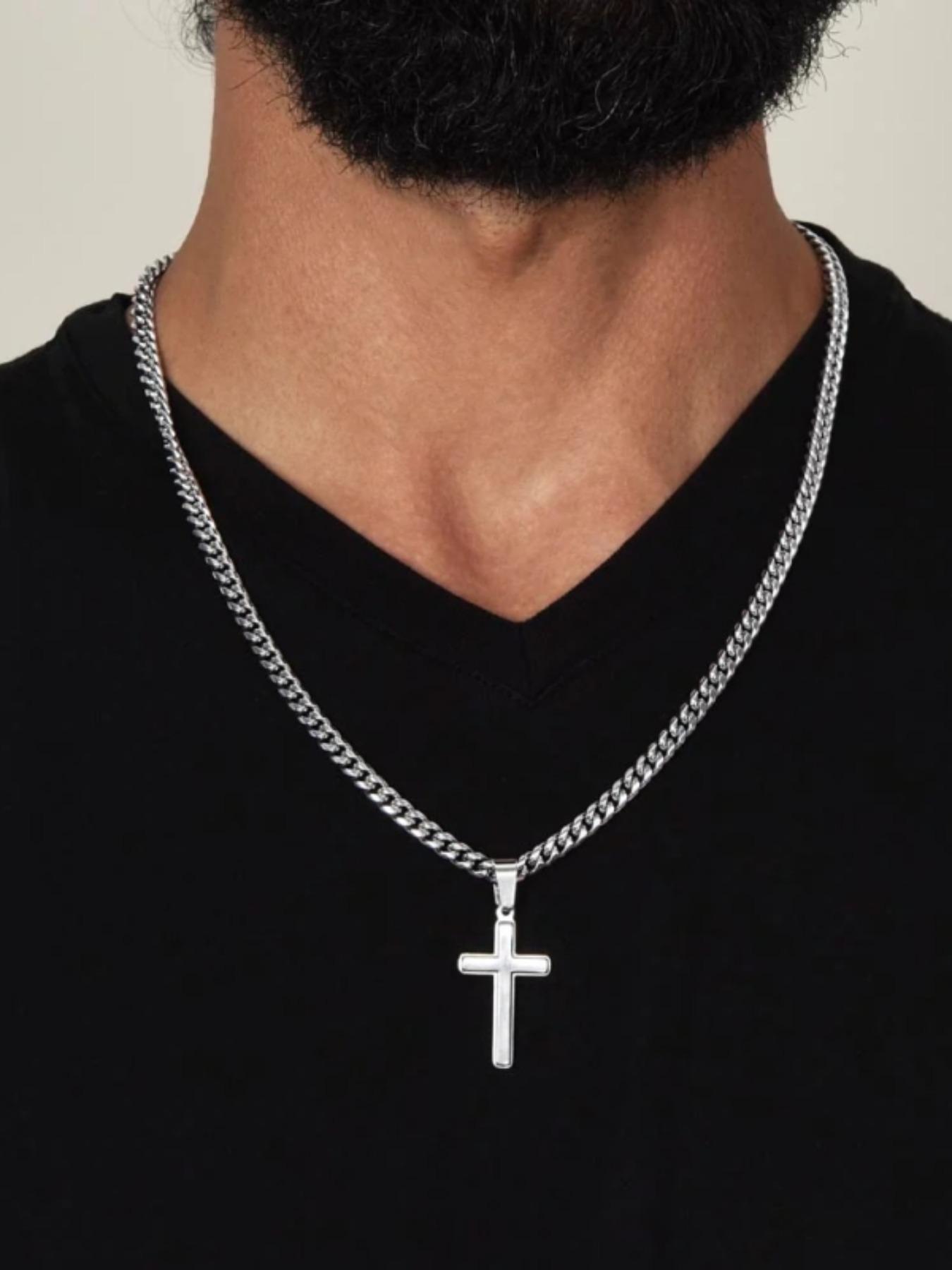 To My Dad Cuban Chain Cross Pendant Necklace with Box and Card, Birthday Christmas Gifts, Father's Day Gift, Cross Necklaces