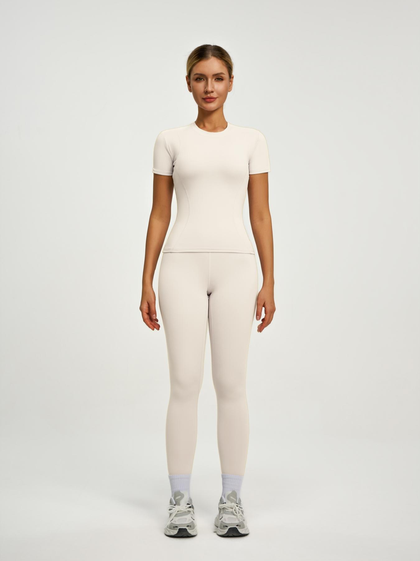 Women's Short Sleeve Yoga Set, High Waist Leggings & Tight Top Two-Piece, Gym Yoga Outfit, Ideal for Fitness, Running, Gym Workouts