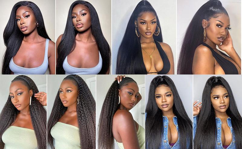 Megeen 16A YAKI Straight Human Hair Bundles Hair Bundles Kinky Straight Bundles 100% Unprocessed Virgin Human Hair Full and Thick 3 Bundles, Silky Soft, No Shedding, No Smell, No Tangle