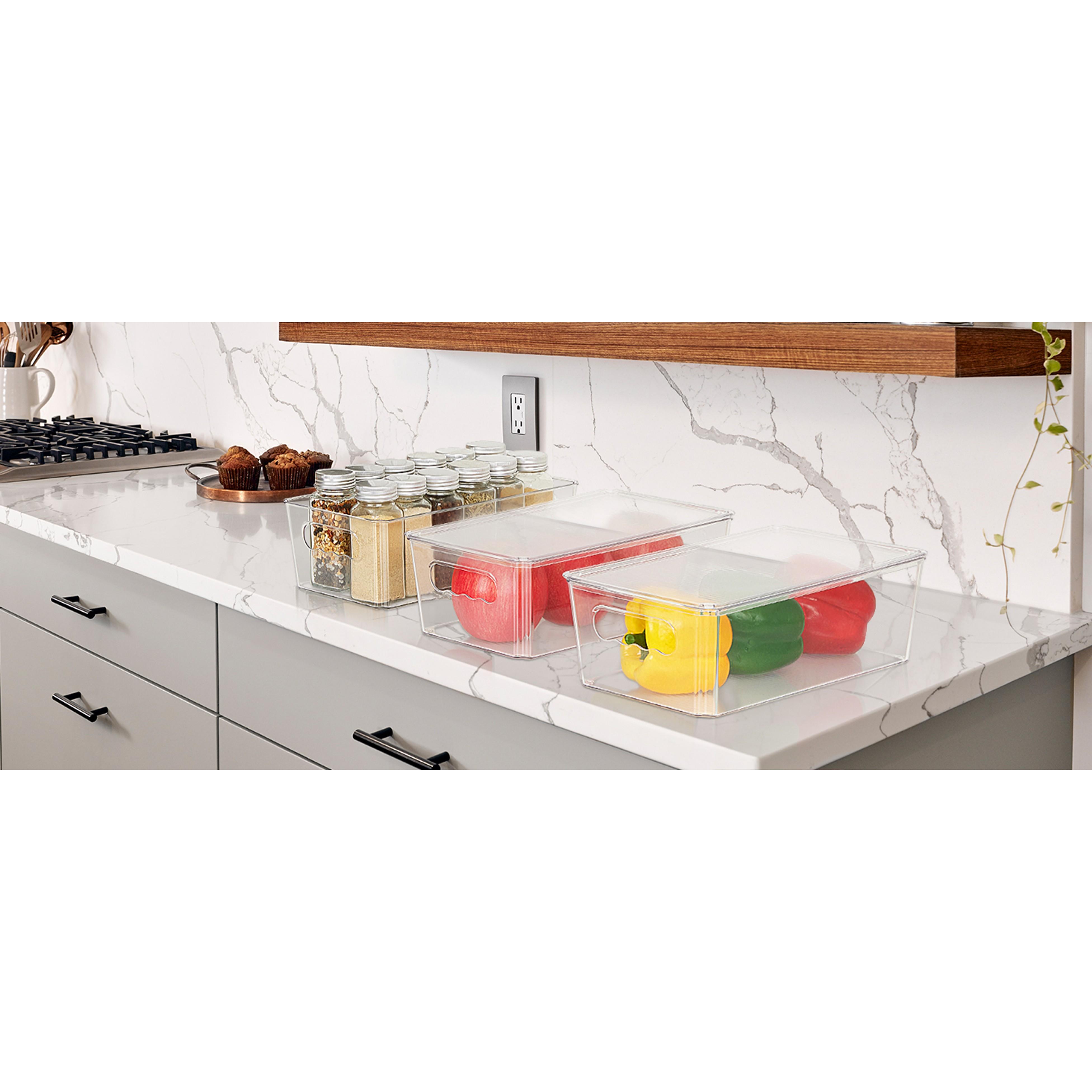 8pcs Clear Organizers and Storage Bins with Lids, Stackable Plastic Storage Containers with Handles for Fridge, Freezer, Pantry, Cabinet, Kitchen Organization