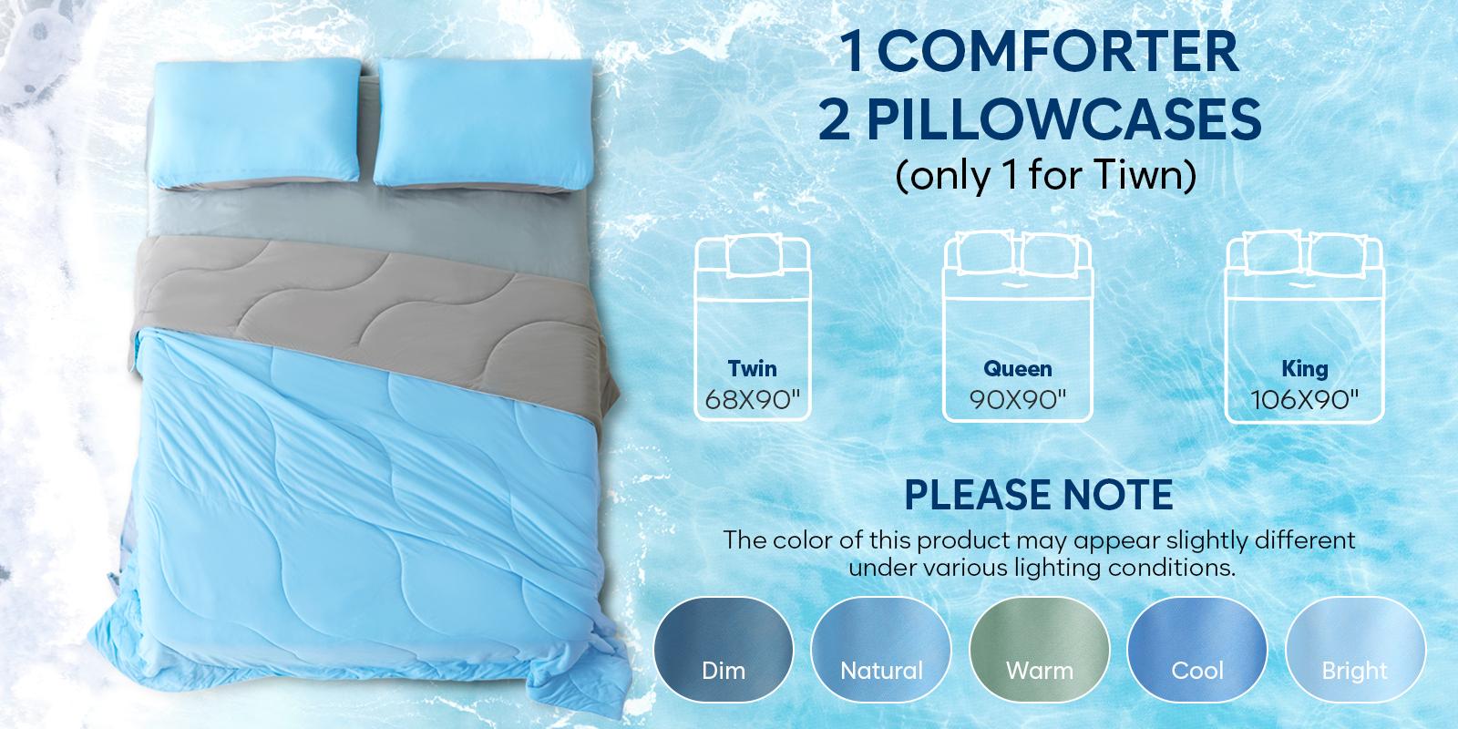 DOWNCOOL 2/3PCS Cooling Comforter Set with Pillowcases Double-Sided Q-Max>0.45 Arc-Chill Duvet for Hot Sleepers Breathable Summer Quilt Lightweight Soft Comforter Set Skin Friendly Blanket