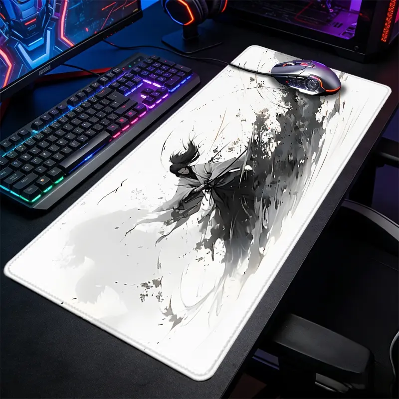 Chinese Swordsman Large-Sized Gaming Mouse Pad, Mouse Mat, Traditional Ink Wash Art Desktop Protection Pad, Anti-Slip Rubber Lock Edge High-Definition Printing, Suitable For Computers, Laptops, Offices, Homes, Schools, Great Gift For Family And Friends